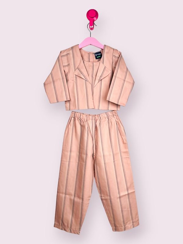 Mauve And Grey Stripes Co-Ord Set In Cotton/10-11 Years