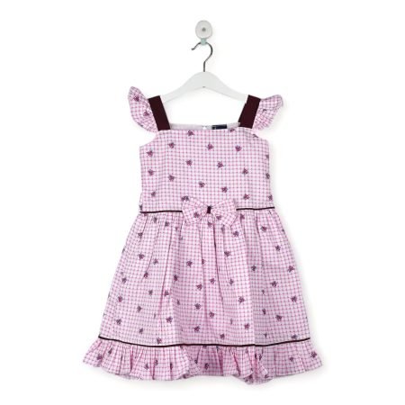 The Pink Checked Floral Bow Frock/6-7 Years