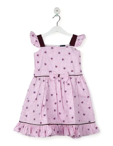 The Pink Checked Floral Bow Frock/6-7 Years