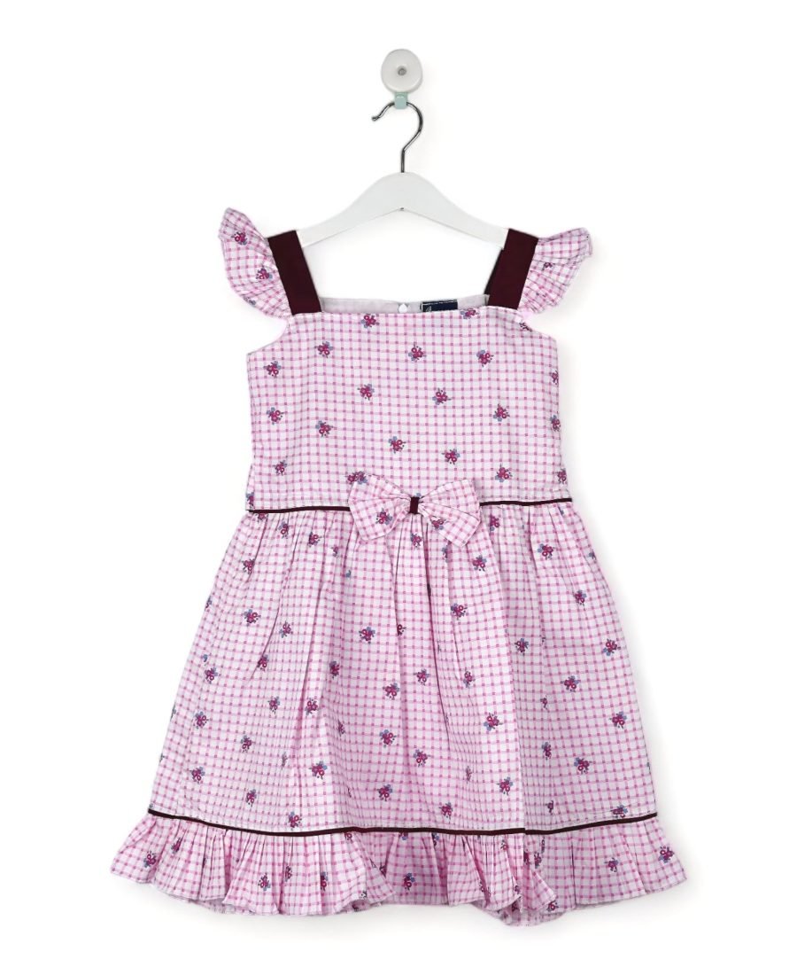 The Pink Checked Floral Bow Frock/6-7 Years