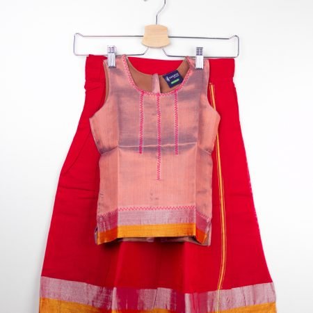 Silver And Pink Cotton Pavadai And Embroidered Chattai (  Pavadai Cotton & Chattai Jasmine Silk)