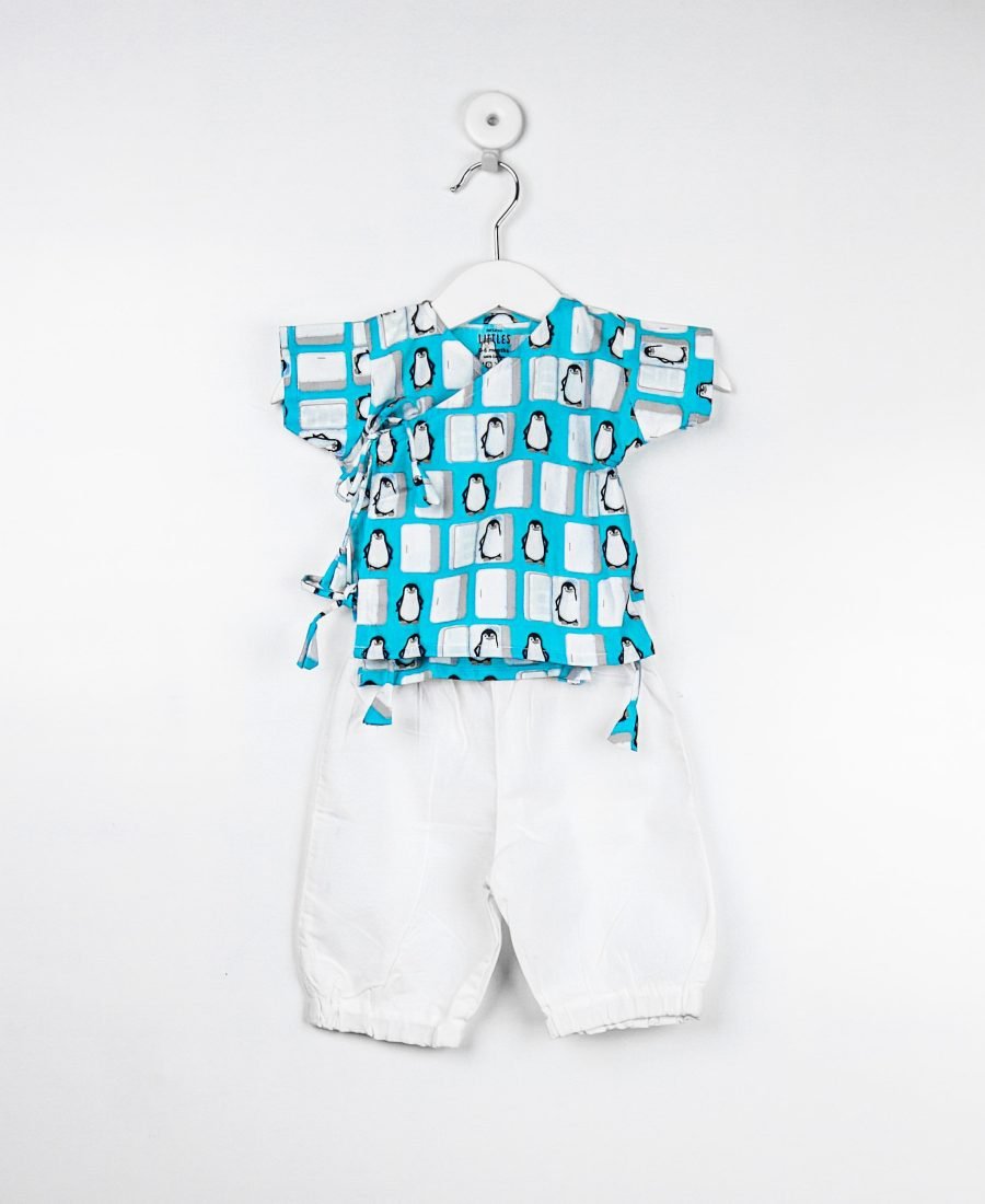 Littels Penguin Cross Over Shirt And White Joggers / 2_3 Years