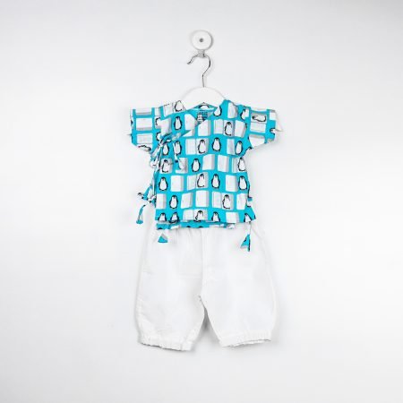 Littels Penguin Cross Over Shirt And White Joggers / 1_2 Years
