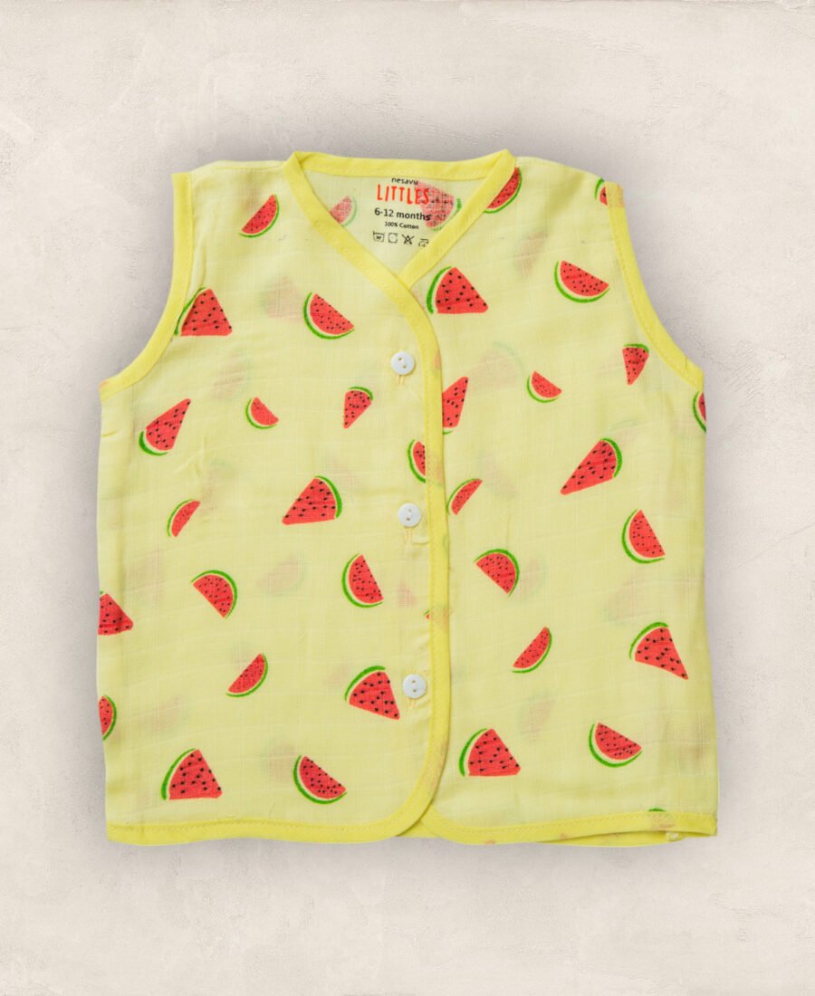 Muslin Jabla Yellow Water Melon Sleeveless/6_12 Months