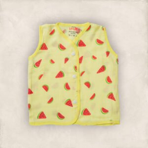Muslin Jabla Yellow Water Melon Sleeveless/0_6 Months