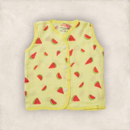 Muslin Jabla Yellow Water Melon Sleeveless/0_6 Months