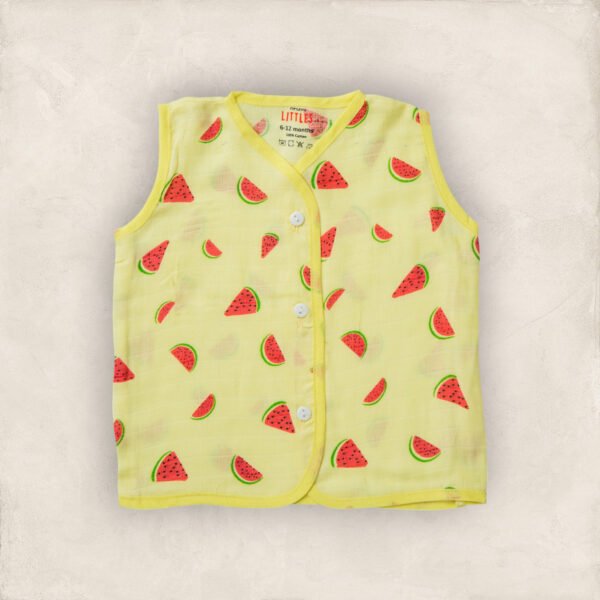 Muslin Jabla Yellow Water Melon Sleeveless/0_6 Months