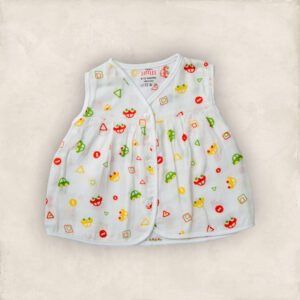 Muslin Jabla  White Car Yoke Frock-Front Open/0-6 Months