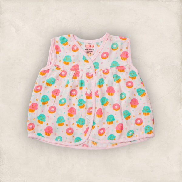 Muslin Jabla Yoke Frock Front Open Cupcake/0_6 Months