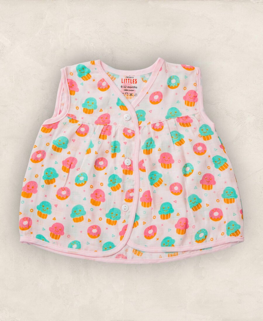 Muslin Jabla Yoke Frock Front Open Cupcake/0_6 Months