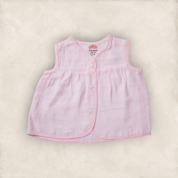 Muslin Jabla Pink Yoke Frock-Front Open /0-6 Months