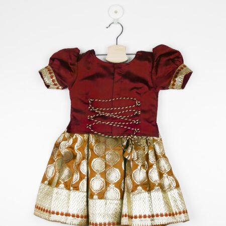 Wine And Mustard Tussar Lehenga And Choli Set With Dupatta/6-12 Months