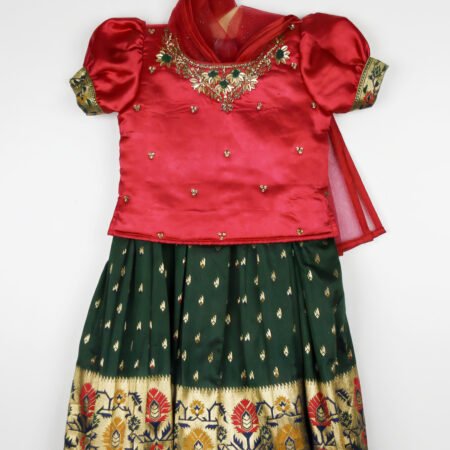 Pink And Green Lehenga Choli Set With Dupatta/6_7 Years