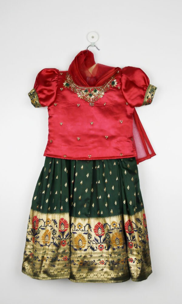 Pink And Green Lehenga Choli Set With Dupatta/6_7 Years