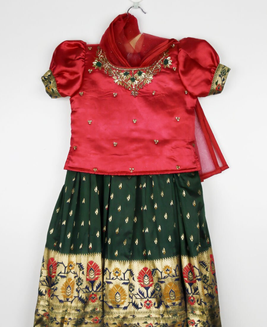 Pink And Green Lehenga Choli Set With Dupatta/6_7 Years