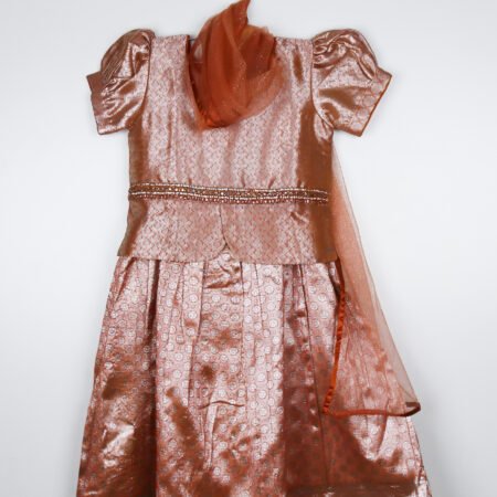 Pink Tussar Lehenga Choli Set With Dupatta/9_10 Years