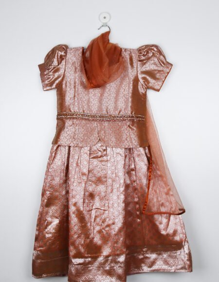 Pink Tussar Lehenga Choli Set With Dupatta/9_10 Years