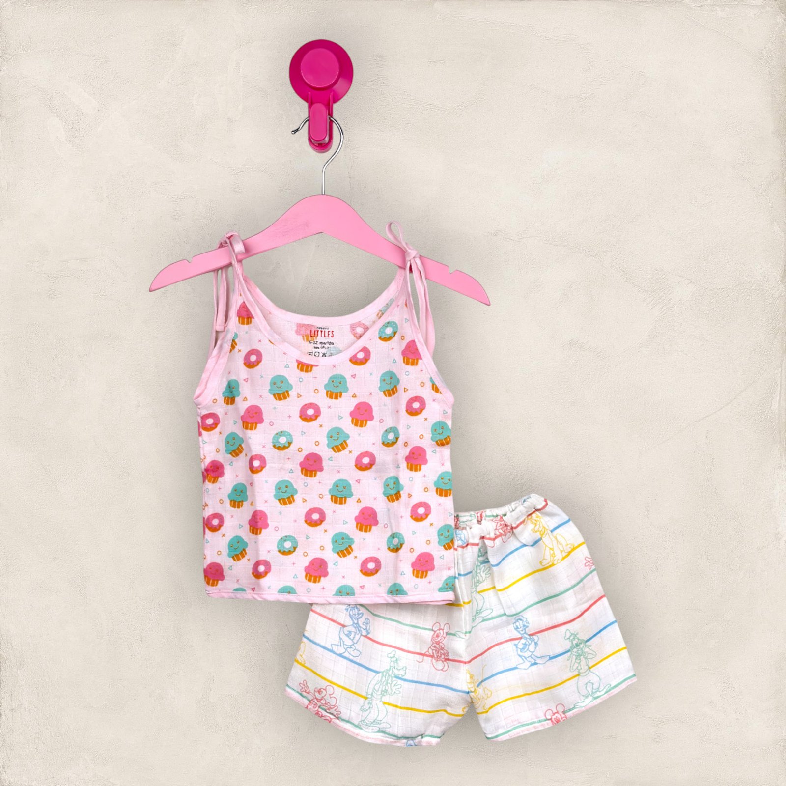 Muslin Jabla Pink Tieup With Normal Shorts/6-12 Month