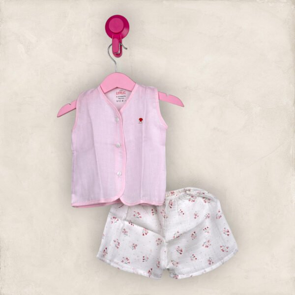 Muslin Jabla Pink Sleeveless With Normal Shorts/6-12 Month