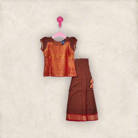 Brown And Red Border Cotton Pavadai/5-6 Years