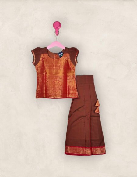 Brown And Red Border Cotton Pavadai/5-6 Years