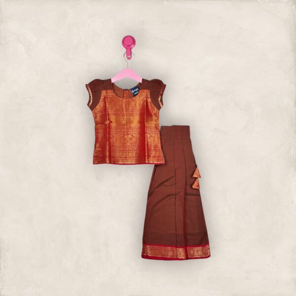 Brown And Red Border Cotton Pavadai/5-6 Years