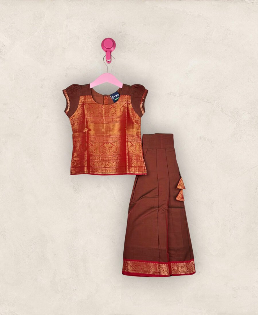Brown And Red Border Cotton Pavadai/5-6 Years
