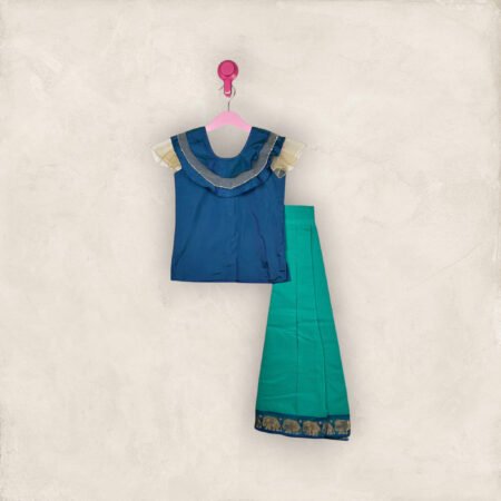 Turquoise Green Pavadai And Net Collar Chattai/11-12 Years