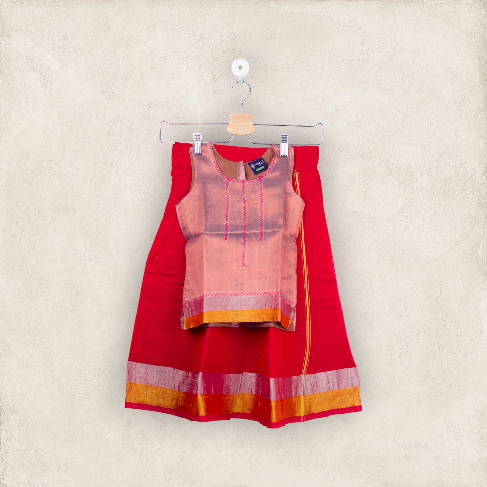 Silver And Pink Cotton Pavadai And Embroidered Chattai (  Pavadai Cotton & Chattai Jasmine Silk) /4_5 Years