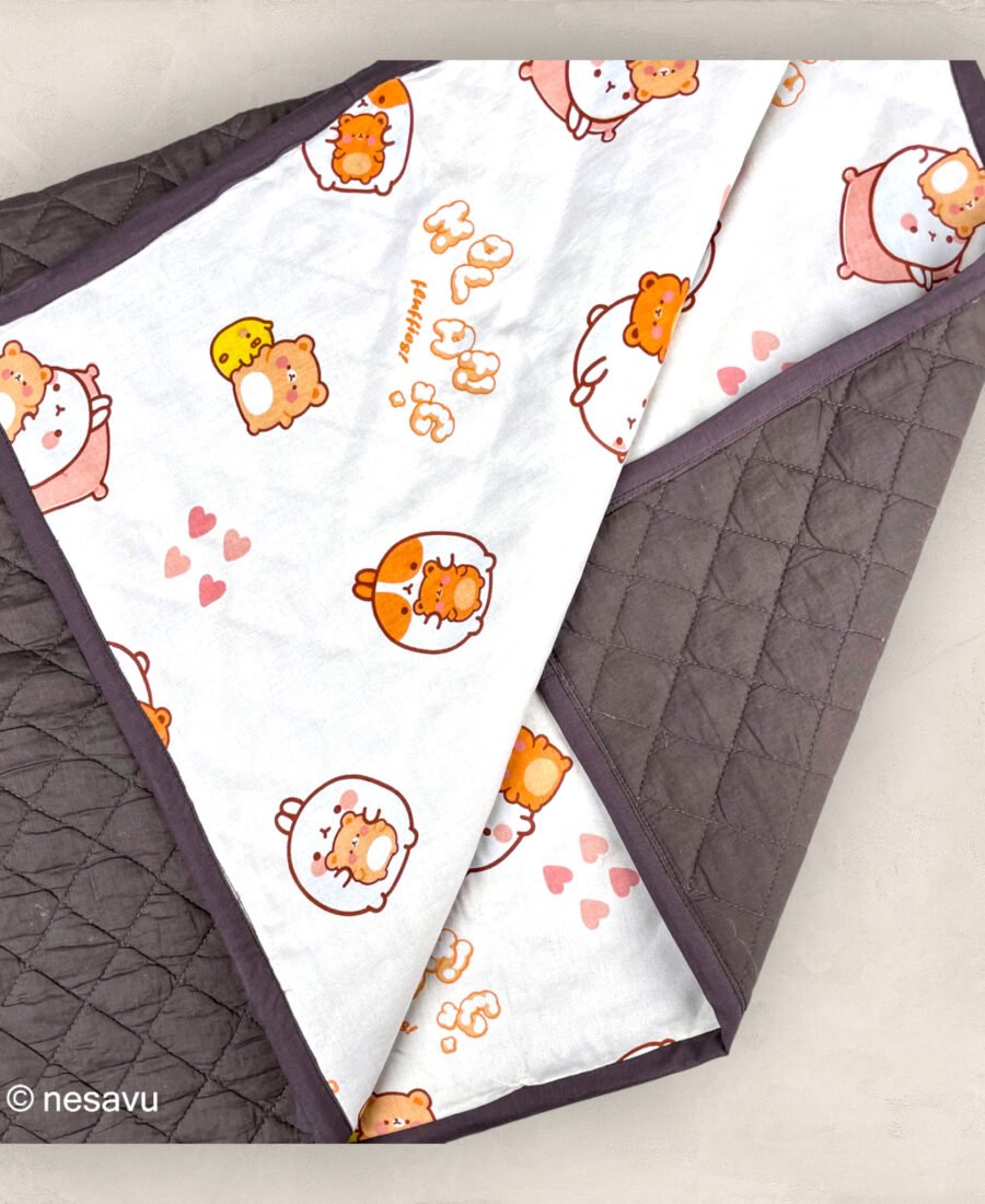 Five Layer Cotton and Muslin Baby Quilt Brown Teddy Bear / Large