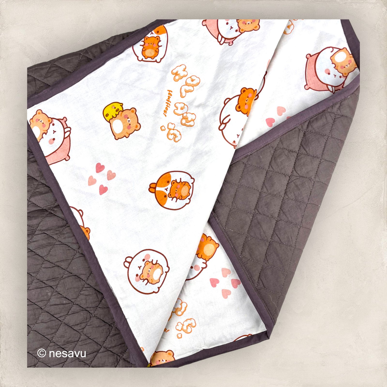 Five Layer Cotton and Muslin Baby Quilt Brown Teddy Bear / Large