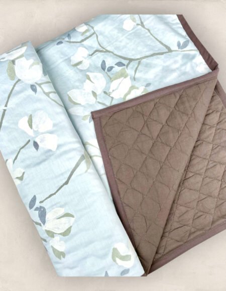 Five Layer Cotton and Muslin Baby Quilt Brown with Sky Blue/ Large