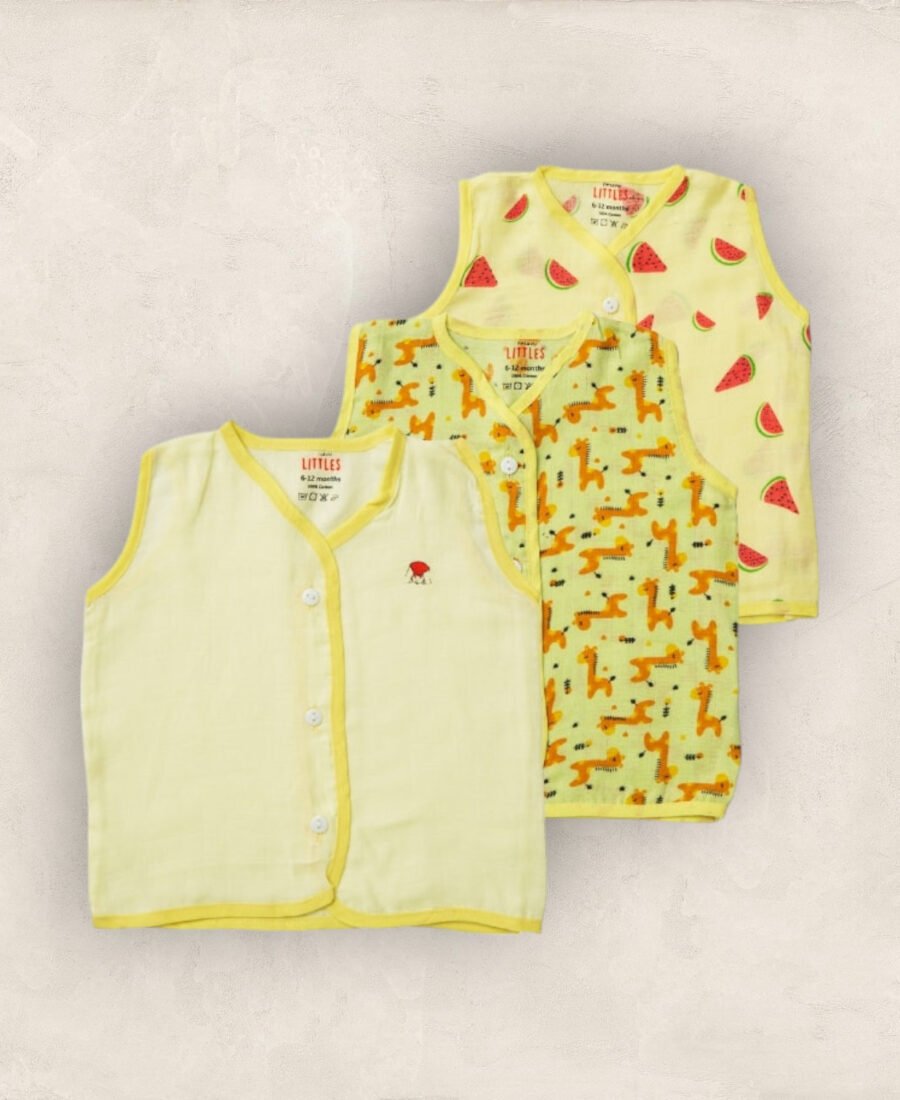 Muslin Jabla Yellow Set Sleeveless Set of 3/0_6 Months