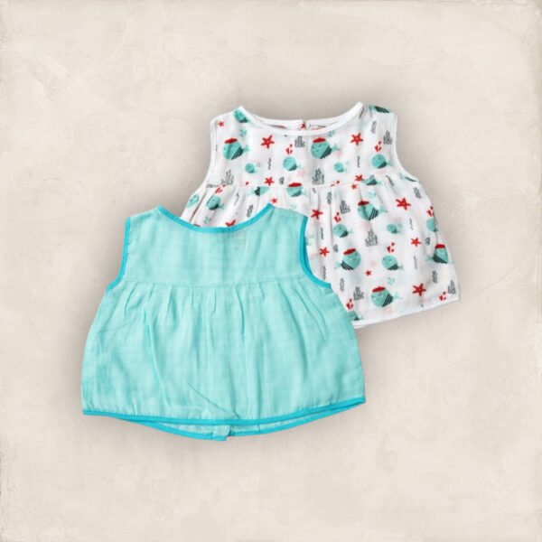 Muslin Jabla Blue Set Yoke Frock-Back Open Set of 2/6_12 Months