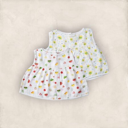 Muslin Jabla White Set Yoke Frock-Back Open Set of 2/6-12 Months