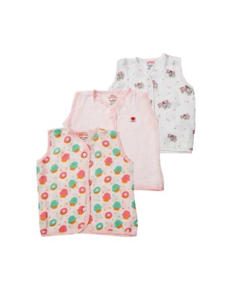 Muslin Jabla  Pink Set Sleeveless Set of 3/6-12 Months