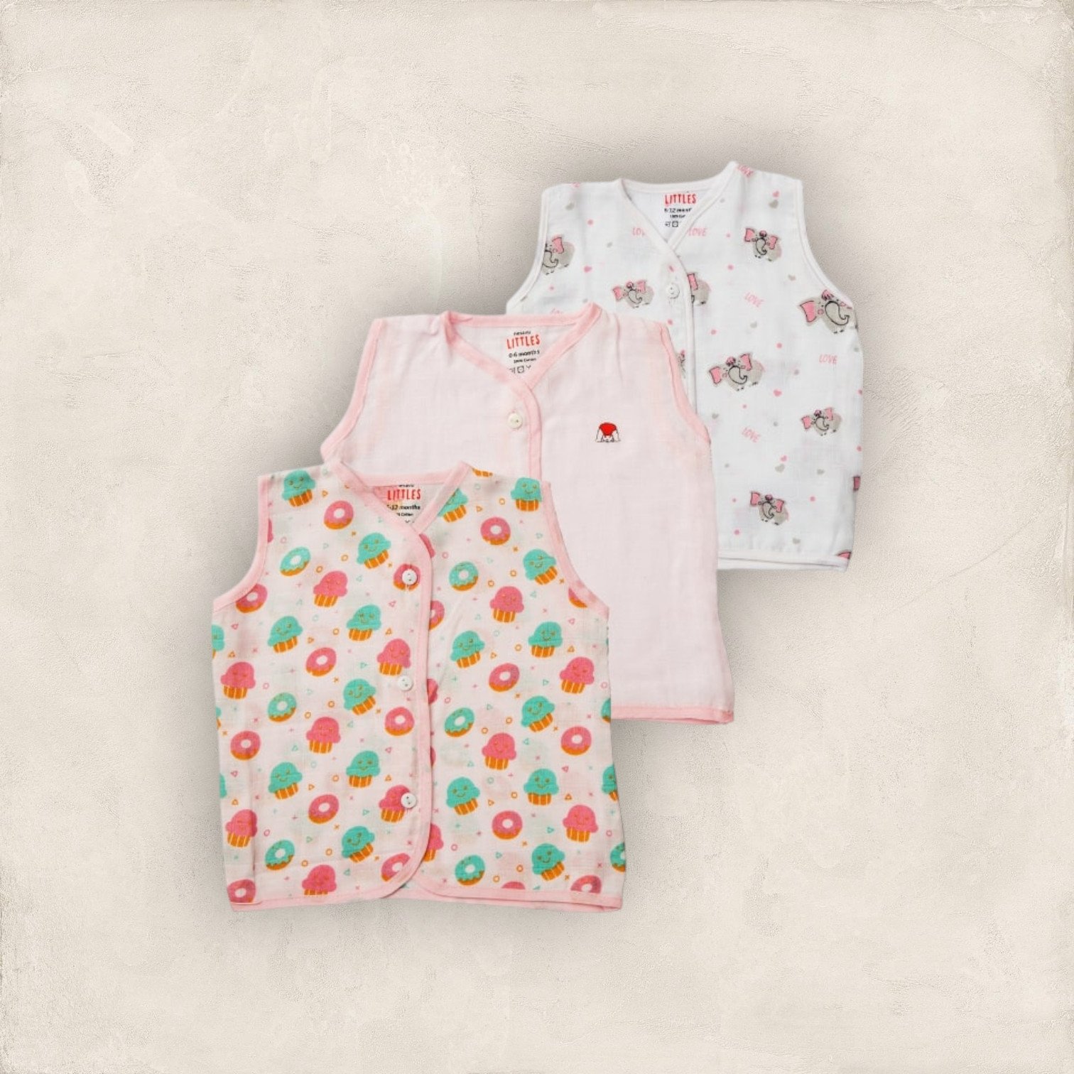 Muslin Jabla Pink Set Sleeveless Set of 3/0-6 Months
