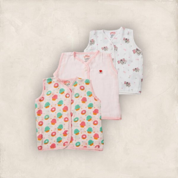 Muslin Jabla  Pink Set Sleeveless Set of 3/6-12 Months