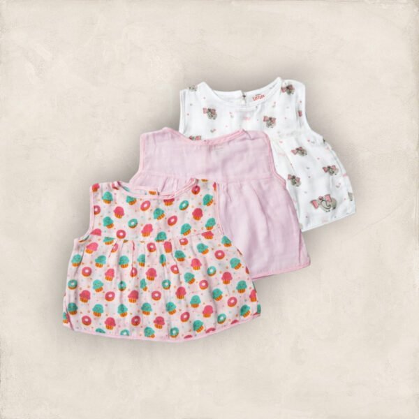 Muslin Jabla  Pink Set Yoke Frock-Back Open Set of 3/6_12 Months