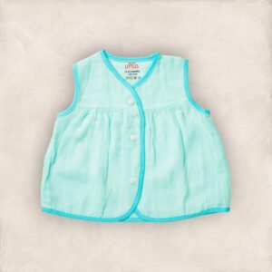 Muslin Jabla Blue Set Yoke Frock-Front Open Set of 2/0_6 Months