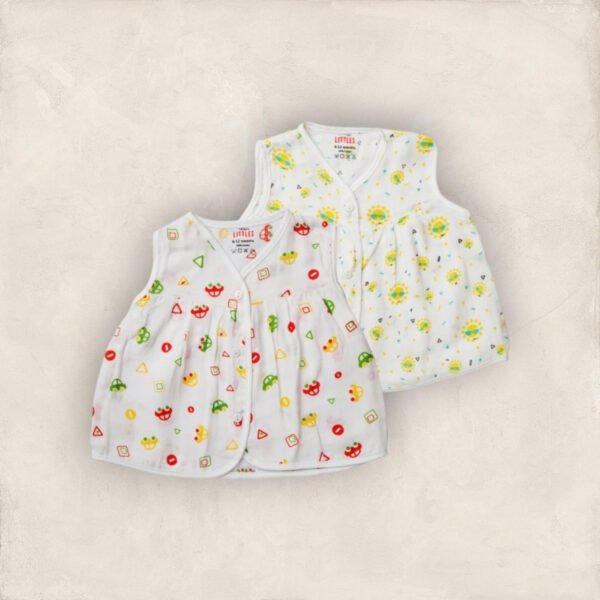 Muslin Jabla White Set Yoke Frock-Front Open Set of 2/6_12 Months