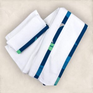 Soft Cotton Cindhal Blue Fish Print Bordered Baby Towel/Set Of 2
