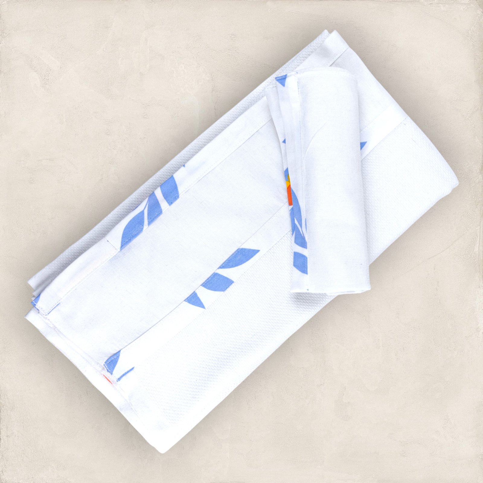 Soft Cotton Blue Leaf Print Bordered Baby Towel/Set of 2