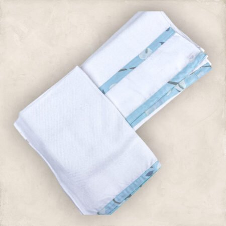 Soft Cotton Pista Green Leaf Print Bordered Baby Towel/Set of 2