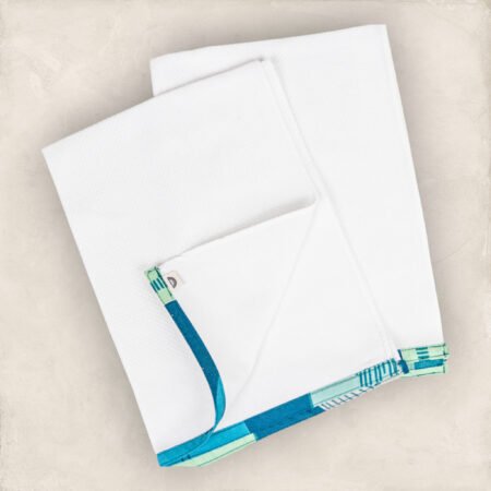 White  With Colour Border Print Towel /Set Of Two