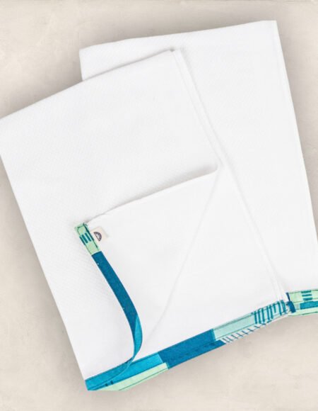 White  With Colour Border Print Towel /Set Of Two