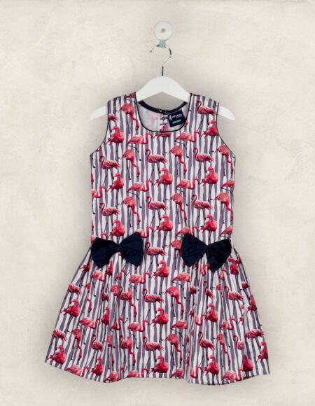 Red Crane Double Bow Frock In Cotton/6-7 Years
