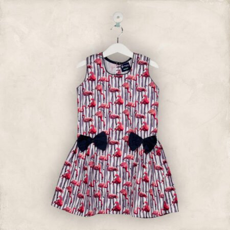 Red Crane Double Bow Frock In Cotton/9-10Years