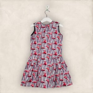 Red Crane Double Bow Frock In Cotton/6-7 Years