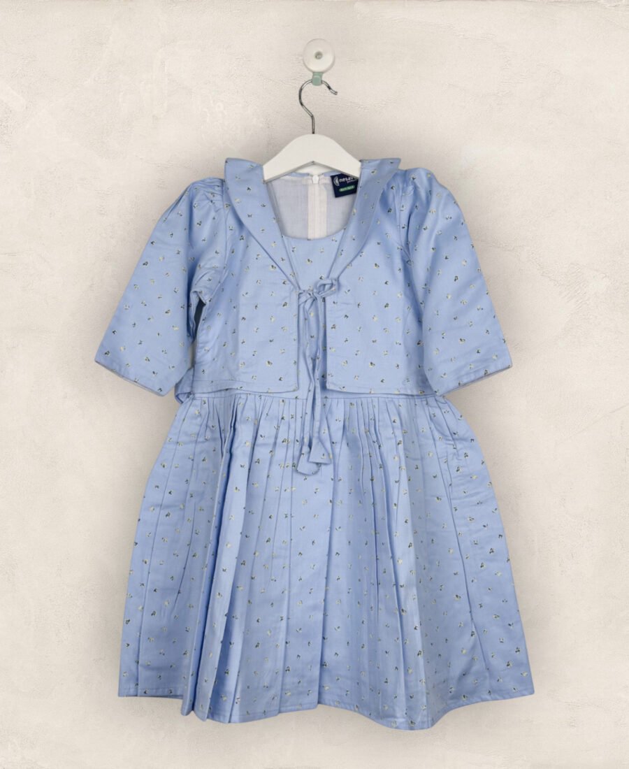 Sky Blue Coat Frock In Cotton/1-2 Years